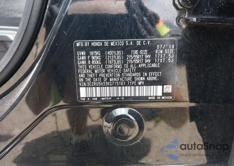 2019 Honda Hr-V Lx from USA, damaged, VIN 3CZRU5H33KG715161